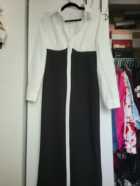 Classic Black & White Shirt Dress